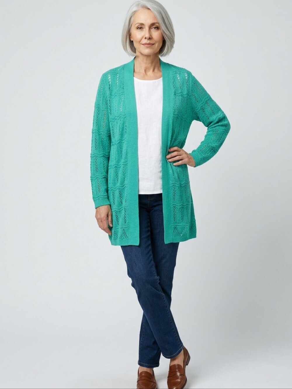 Sag Harbor Green Loose Knit Open Cardigan Sz XL
